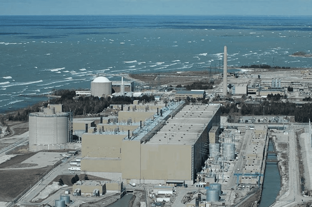 Image from the air of an electricity generation plant by the sea