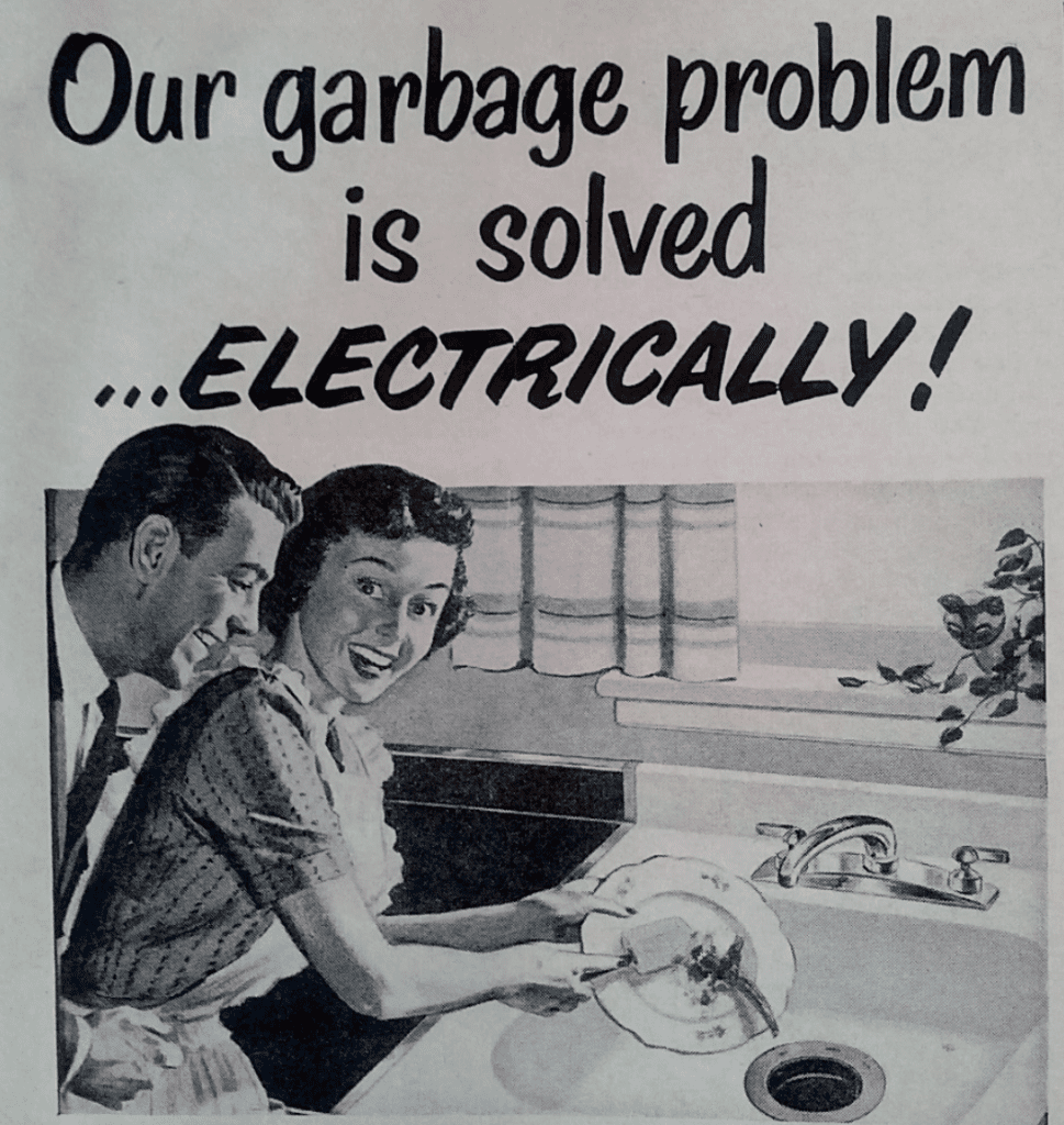 image showing a vintage ad for garbage disposals