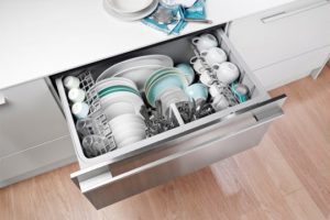 Image of an open drawer-type dishwasher